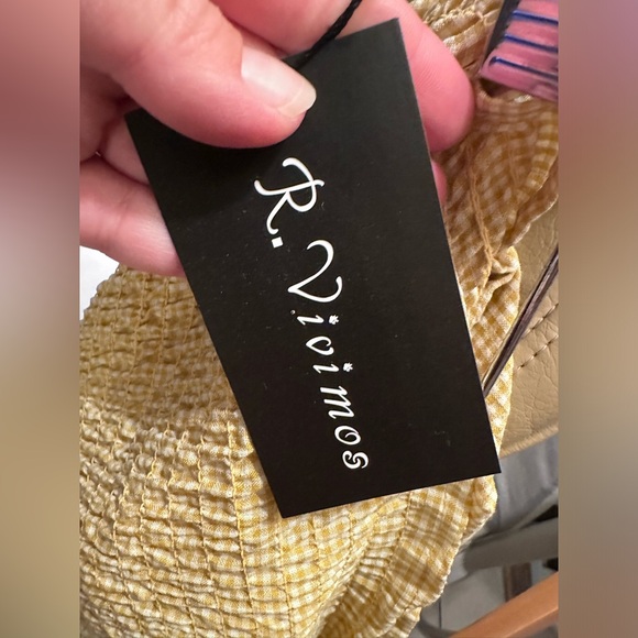 Spring Festival Off shoulder dress Yellow/White Gingham -size Large size L - Picture 3 of 4